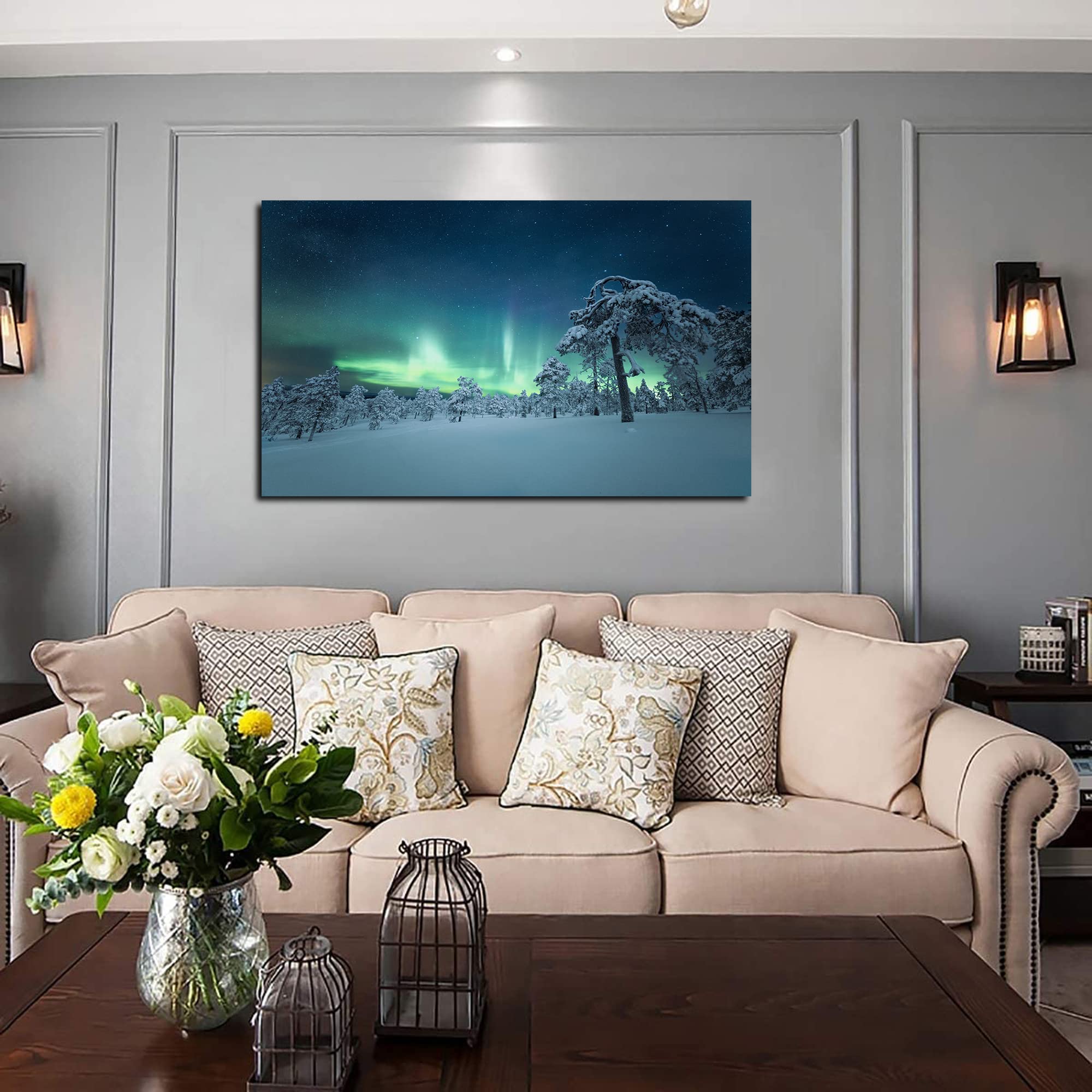 Northern Lights Canvas Art - Aurora Borealis Wall Decor for Home & Office