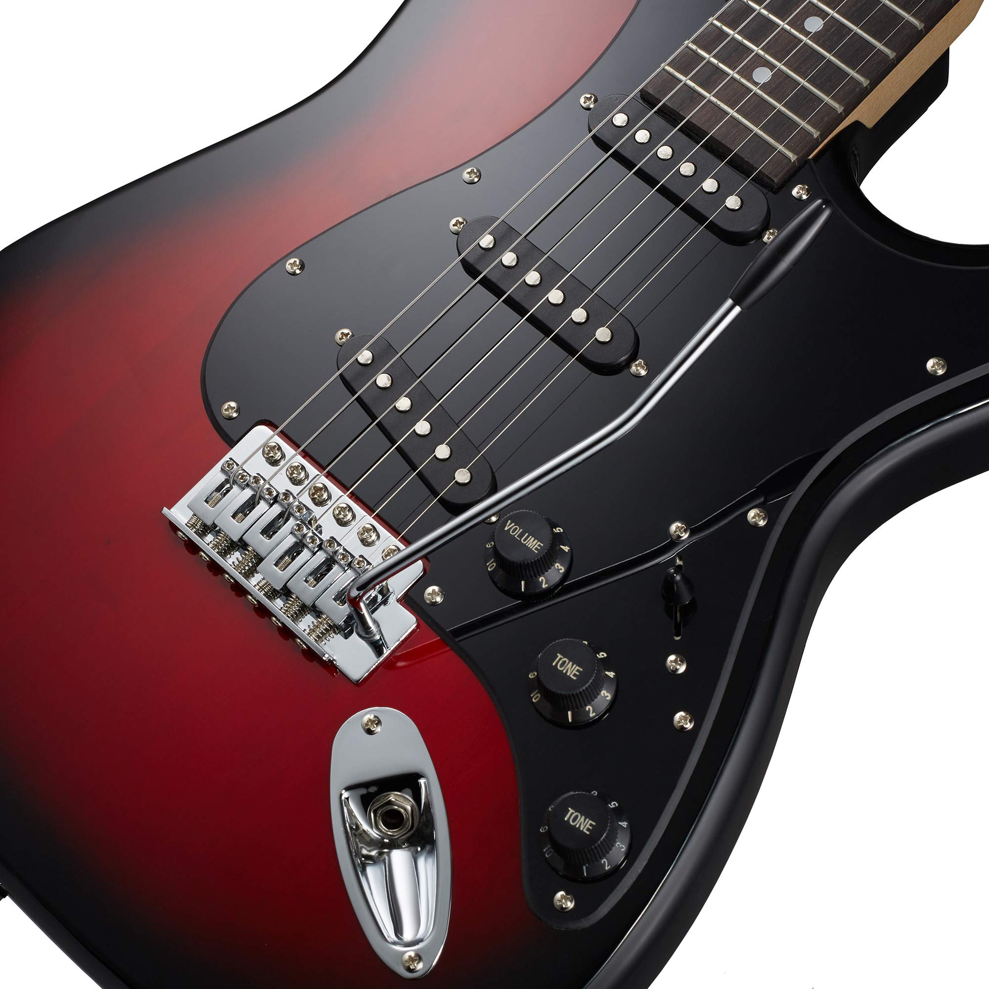 Ashthorpe 39-Inch Full Size Electric Guitar Kit - Red-Black Finish with Padded Gig Bag, Tremolo Bar, Strap, Strings, Cable & Accessories | Perfect for Beginners, Live Performances & Home Practice