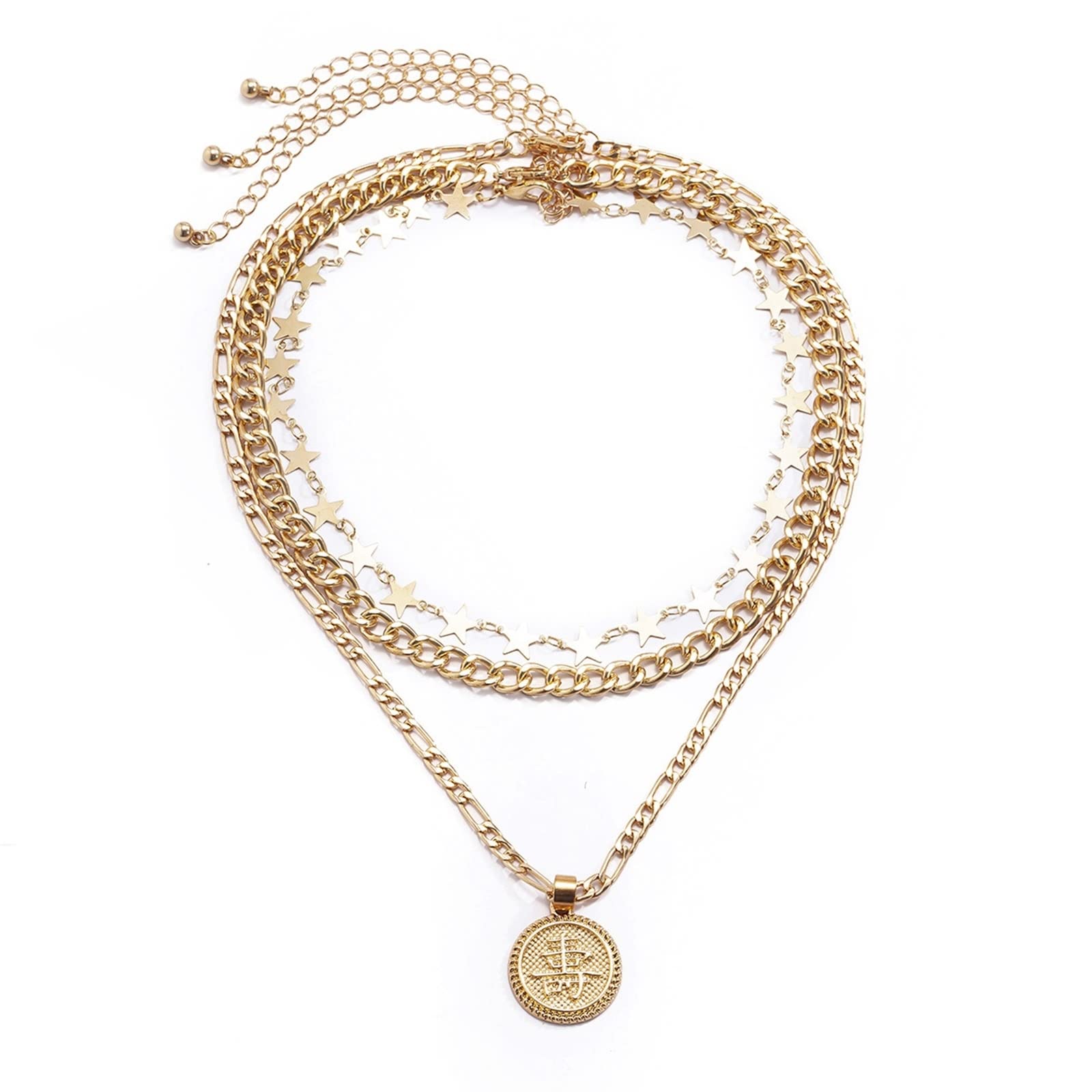 Chunky Layered Necklaces for Women - Silver Plated Star Coin Design Lobster Claw Clasp Trendy Jewelry | Perfect for Graduation, Parties & Everyday Wear