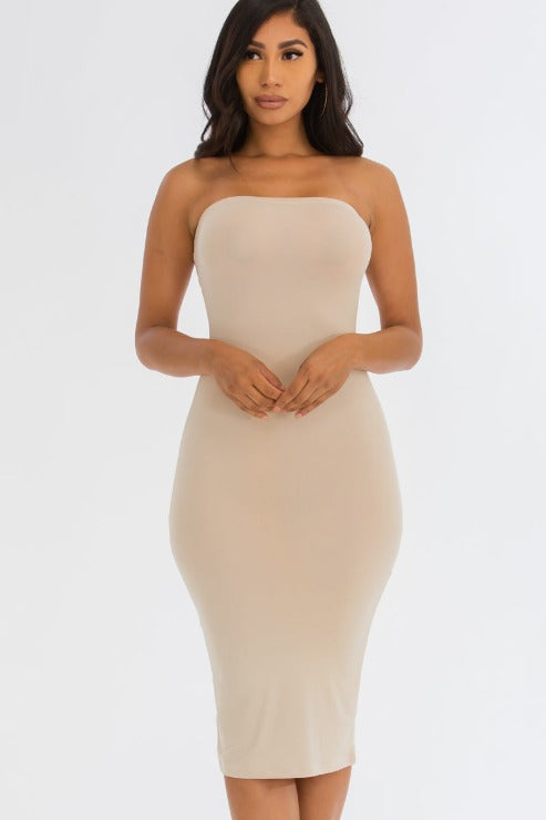 Strapless Tube Bodycon Midi Dress for Women - Slim Fit Party Cocktail Dress - Perfect for Night Out, Club, Date Night & Special Occasions