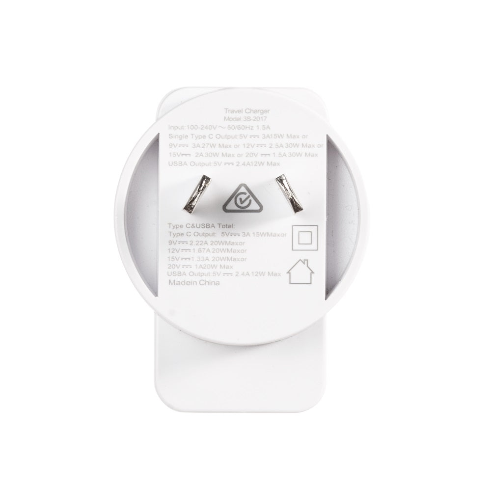 3sixT 30W USB C Wall Charger with PD Fast Charging & 2.4A Port - Compact Travel Charger for iPhone, Samsung, iPad, MacBook - Perfect for Home, Office & Travel Use