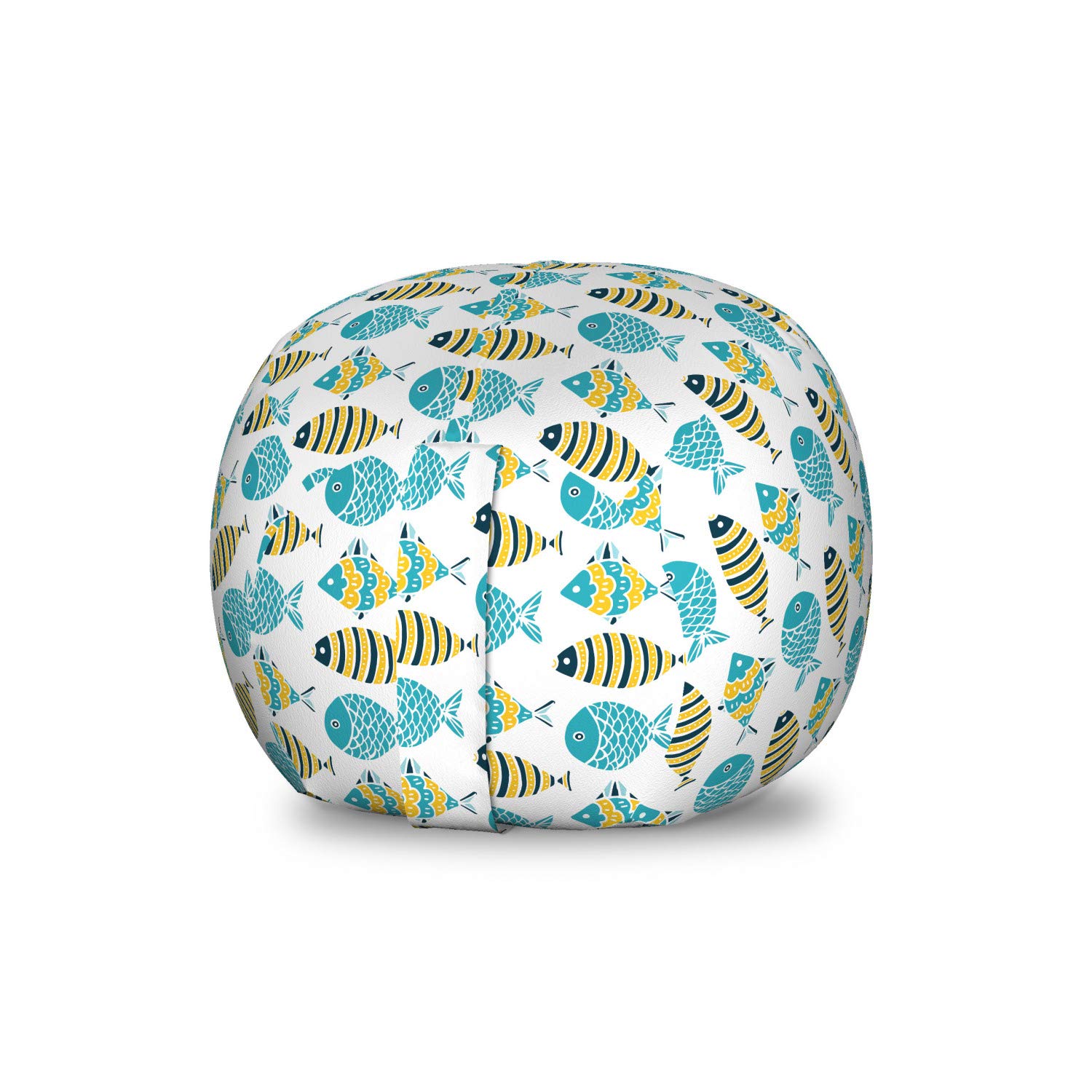 Ambesonne Scandinavian Storage Toy Bag Chair - Repeating Doodle Cartoon Nautical Fish Design, Washable Stuffed Animal Organizer (Small Size, Pale Blue Navy Blue) | Kids Room Decor, Playroom Storage, Nursery Organization