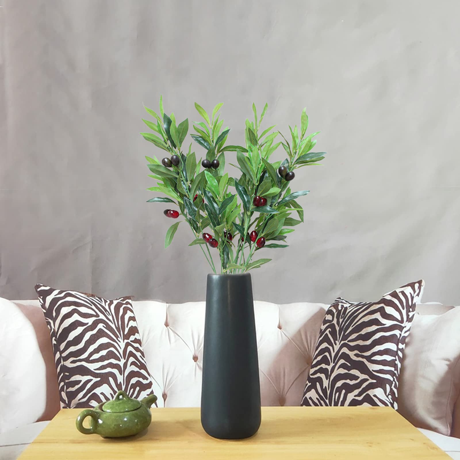 23in Artificial Olive Branches - 3pcs Long Stem Fake Olive Leaves, Faux Greenery for Vase Bouquets, Wedding Centerpieces, Home Decor & Floral Arrangements - Perfect for Farmhouse, Boho & Mediterranean Style Decor