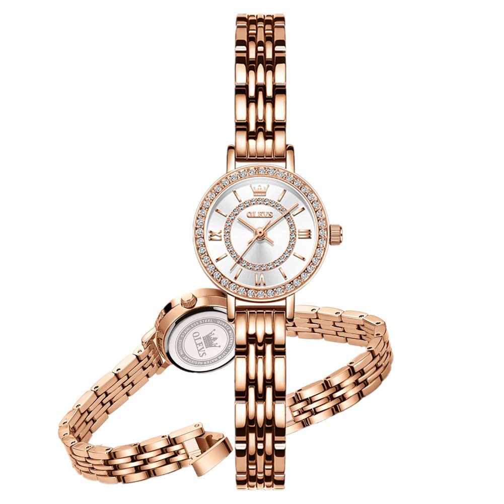 OLEVS Vintage Gold Women's Watches - Waterproof White Diamond Bracelet, Elegant Analog Quartz Wristwatch for Ladies | Perfect for Office, Party & Special Occasions