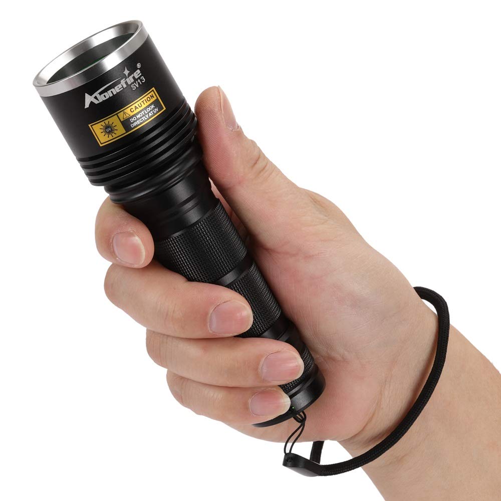 Alonefire SV13 15W 365nm UV Flashlight - USB Rechargeable Ultraviolet Blacklight for Pet Urine Detection, Resin Curing, Fishing, Scorpion Hunting & Mineral Identification | Includes UV Protective Glasses, Charger & Battery | Perfect for Home Inspection, Outdoor Adventures & DIY Projects