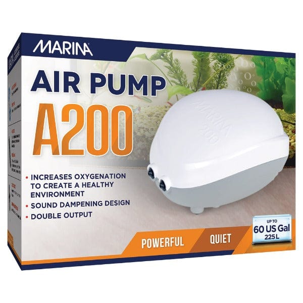 Marina A200 Aquarium Air Pump - 60 Gallon High Output for Fish Tanks, Ponds & Hydroponics | Quiet Oxygen Pump for Healthy Aquatic Life