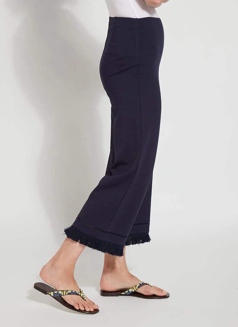 Cropped Coastal Wide Leg Pants for Women - True Navy - Comfortable High Waisted Beach Pants for Summer Vacation & Casual Outings
