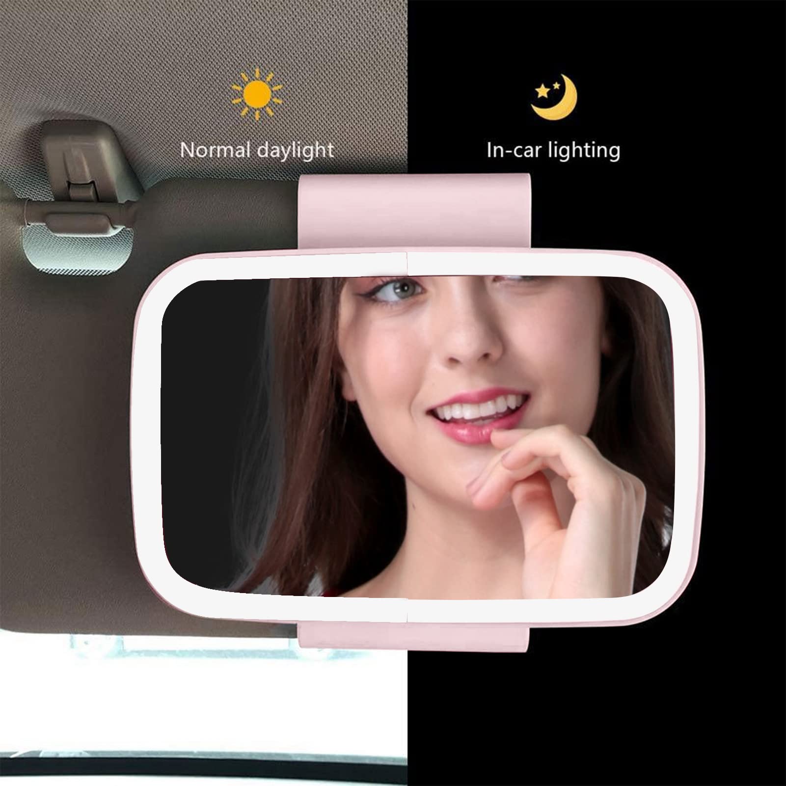 Car Makeup Mirror with LED Lights - Touch Screen Vanity Mirror for Women, Pink - Perfect for On-the-Go Makeup in Car, Travel & Daily Commute