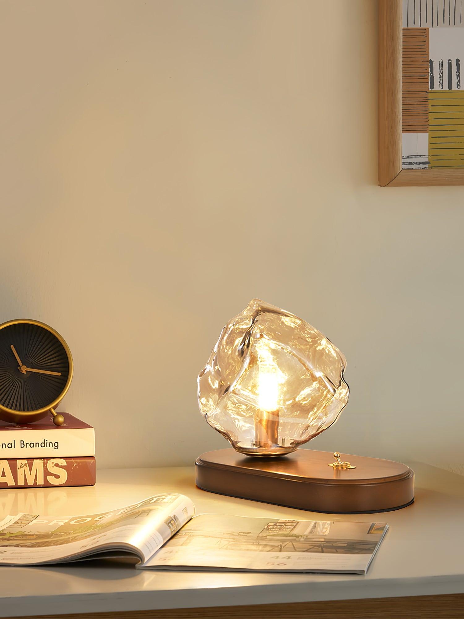 Modern Ice Stone Glass Table Lamp - Elegant Bedside & Living Room Lighting for Home Decor