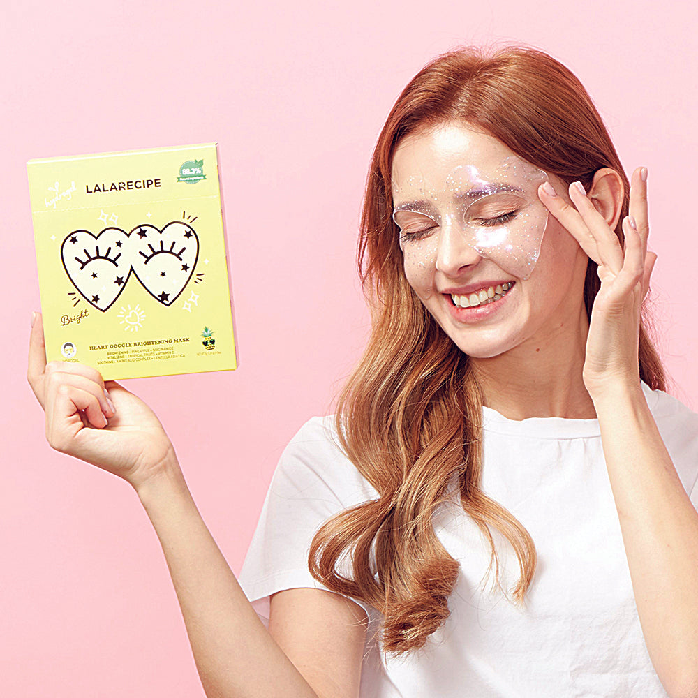 LALARECIPE Heart Goggle Brightening Mask (Pineapple Yellow) 10pcs/Box - Korean Sheet Mask for Glowing Skin, Hydration & Radiance - Perfect for Spa Day, Self-Care Routine & Gift Giving