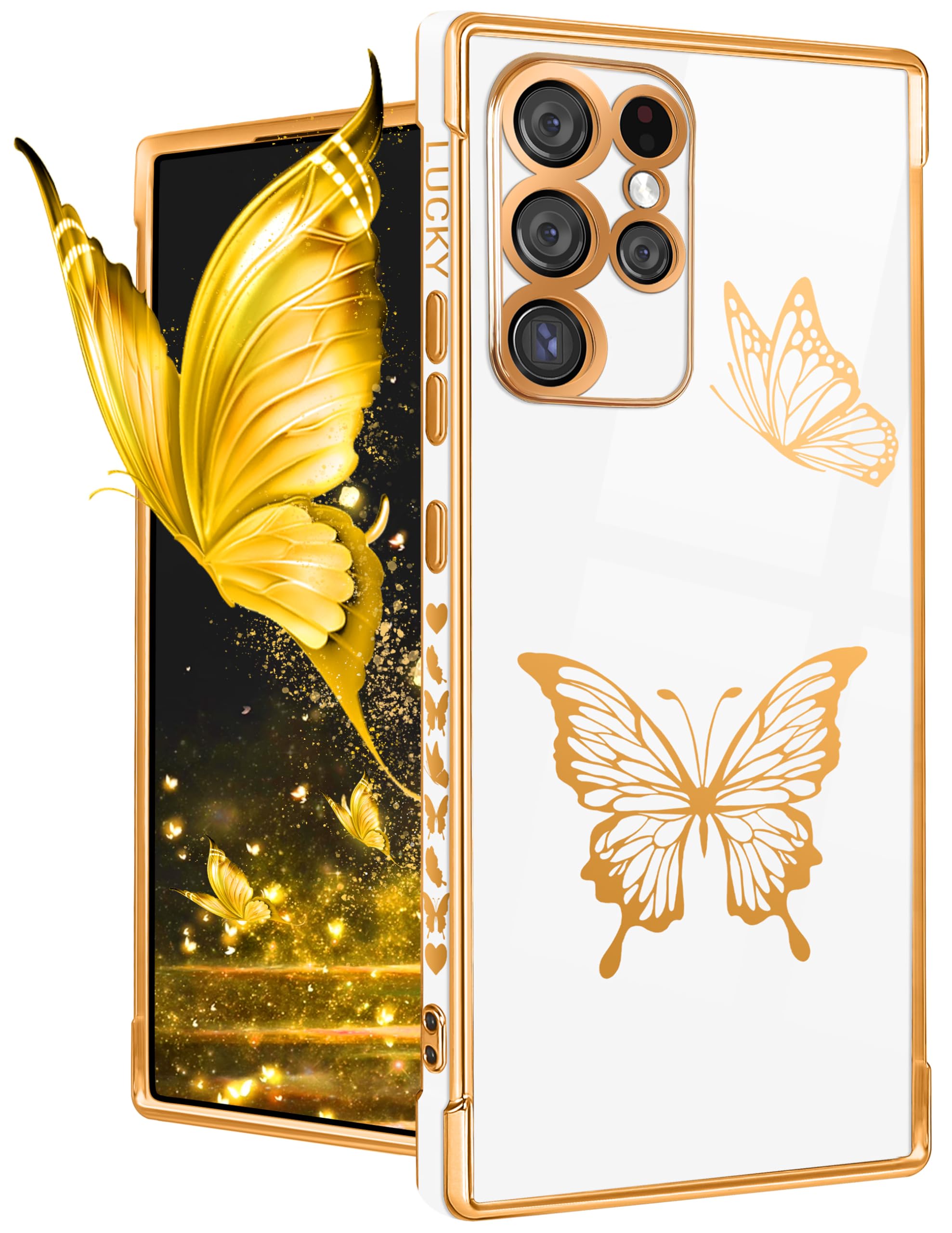 Elegant Samsung Galaxy S23 Ultra Case for Women - White & Gold Plating Butterfly Design, Luxury Protective Cover for S23 Ultra 2023 (6.8 Inch) | Perfect for Everyday Use, Office, and Special Occasions