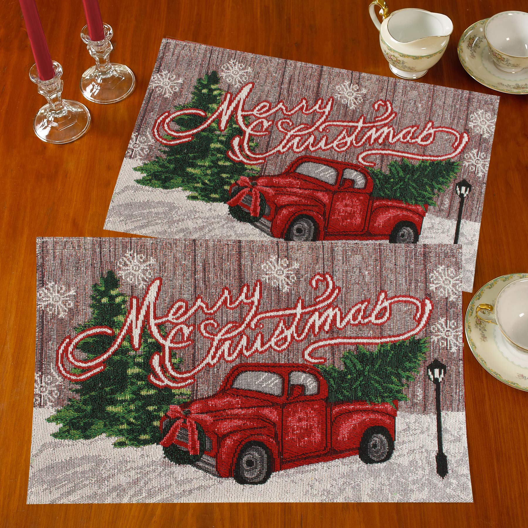Gilbins Tapestry Table Placemats Set of 4 - Machine Washable Red Pick Up Truck Design for Dinner Parties, Holiday Decor & Home Dining - Perfect for Thanksgiving, Christmas & Family Gatherings