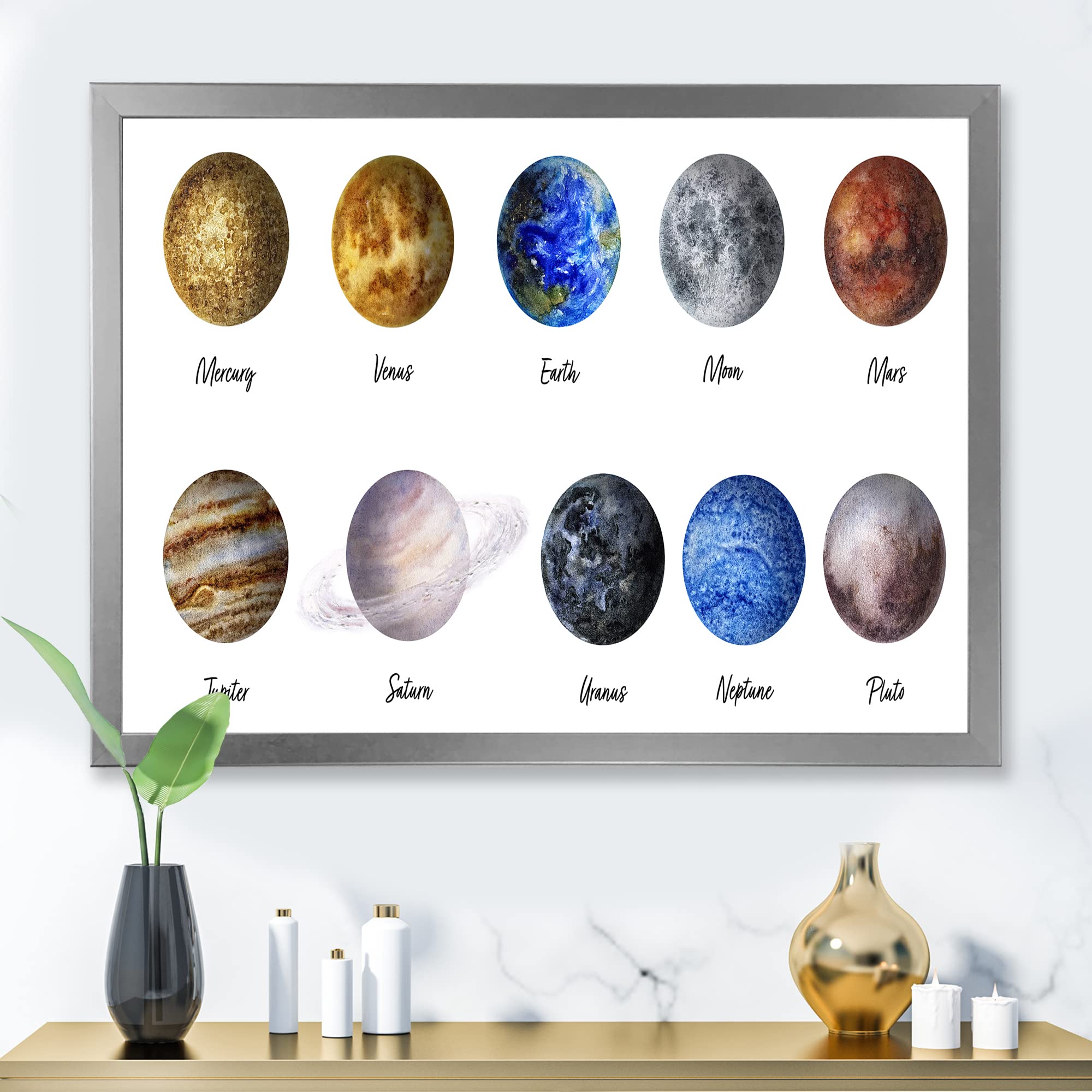 All Planets United Modern Framed Wall Art - Solar System Decor for Living Room, Bedroom & Office - Premium Space Themed Canvas Print for Home & Office Decor