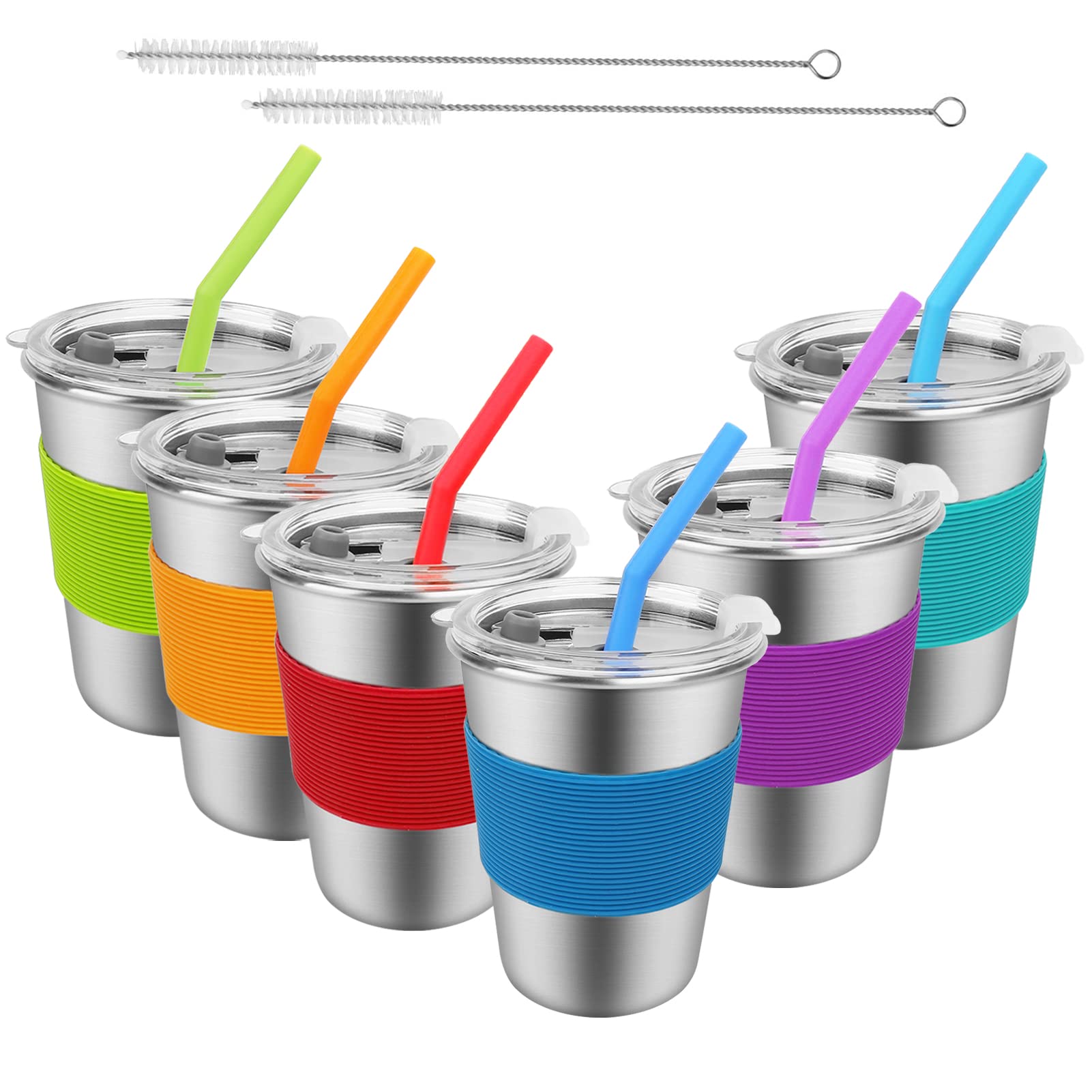 SSAWcasa 12oz Stainless Steel Kids Cups with Straws & Lids - 6 Pack Spill-Proof Sippy Cups for Toddlers, Unbreakable BPA-Free Reusable Water Bottles for Children & Adults - Perfect for School, Travel, Picnics & Daily Hydration