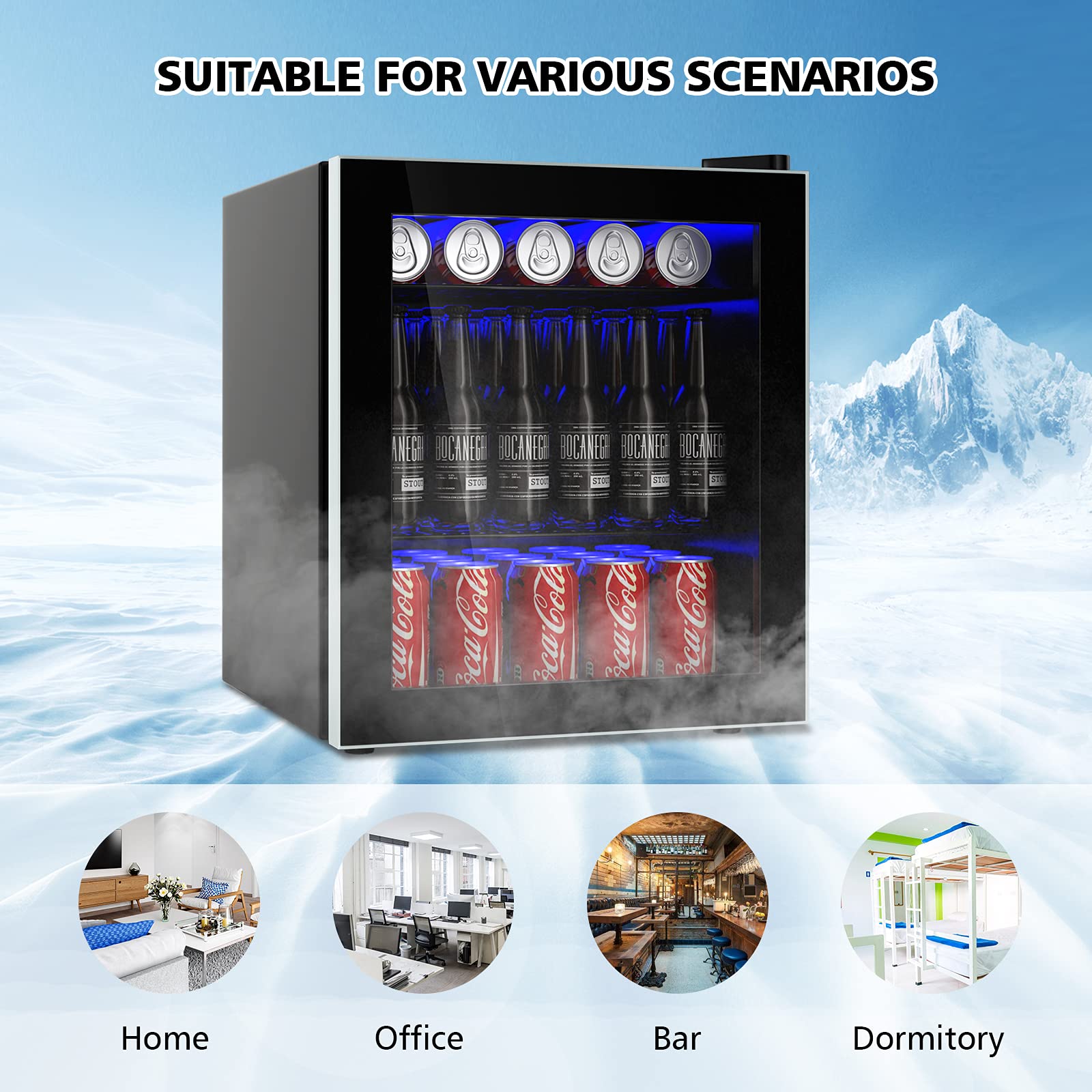 ARLIME 60 Can Mini Fridge with Glass Door - Compact Beverage Refrigerator & Drink Dispenser for Office, Home, Kitchen & Bar - 1.6 Cu.Ft Adjustable Shelves Small Refrigerator - Perfect for Chilling Drinks, Storing Snacks & Organizing Your Space