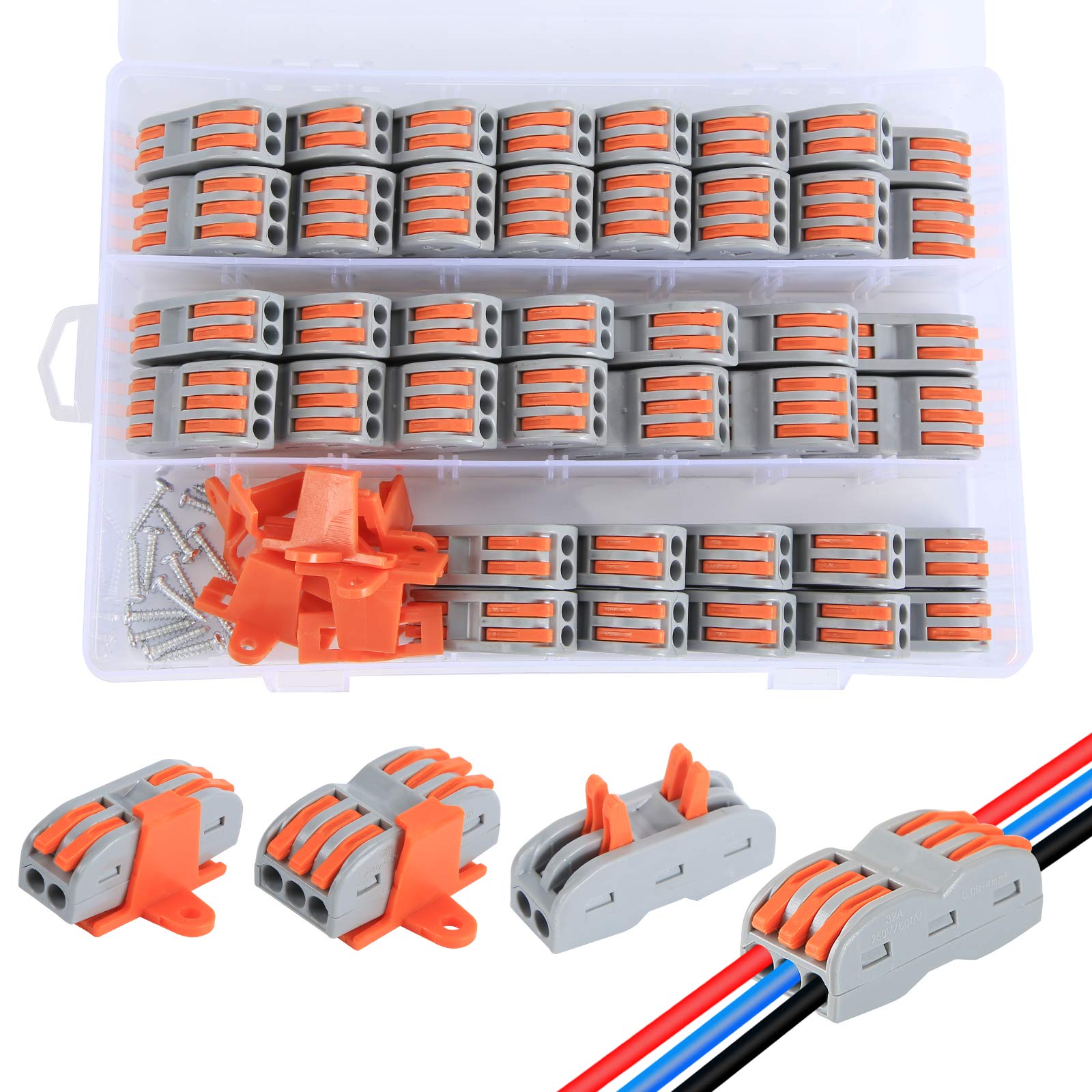 70pcs Compact Wire Conductor Connector Kit - Aigreat Assortment for 2 & 3 Circuit Inline Splices - Electrical Terminal Blocks & Butt Connectors for 28-12 AWG Wires - Perfect for Automotive, Home Wiring & DIY Electrical Projects