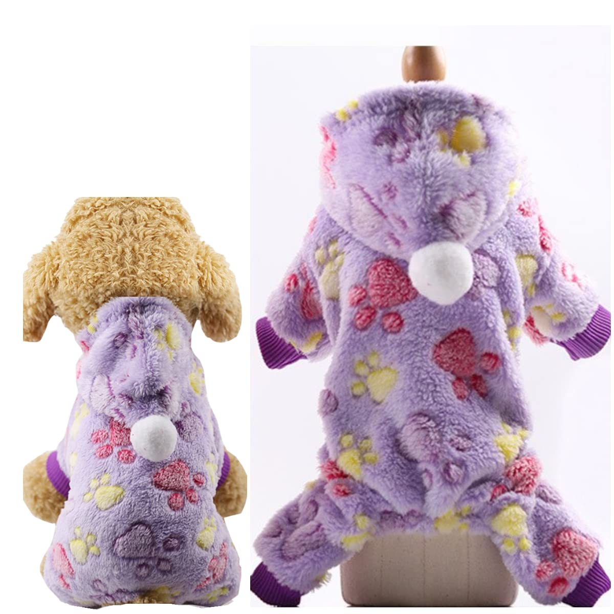Warm Fleece Dog Pajamas with Hoodie for Small Dogs - Polka Dot Rainbow Flannel Puppy Onesie Jumpsuit for Winter (Girl & Boy) | Cozy Indoor Sleeping & Outdoor Winter Walks