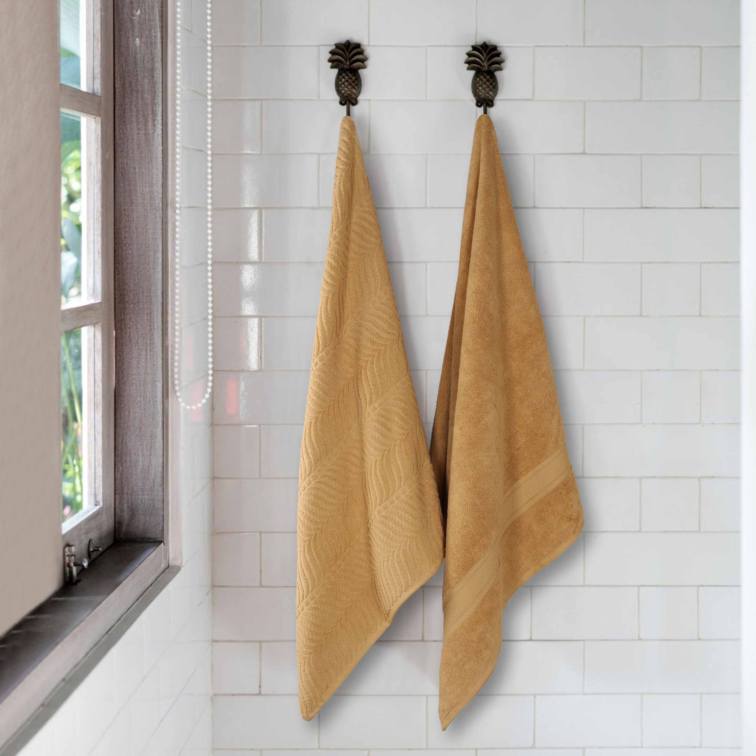 Premium Zero Twist Cotton Bath Towel Set of 2 - Ultra Soft Solid & Jacquard Chevron Design for Luxury Bathroom & Spa Experience