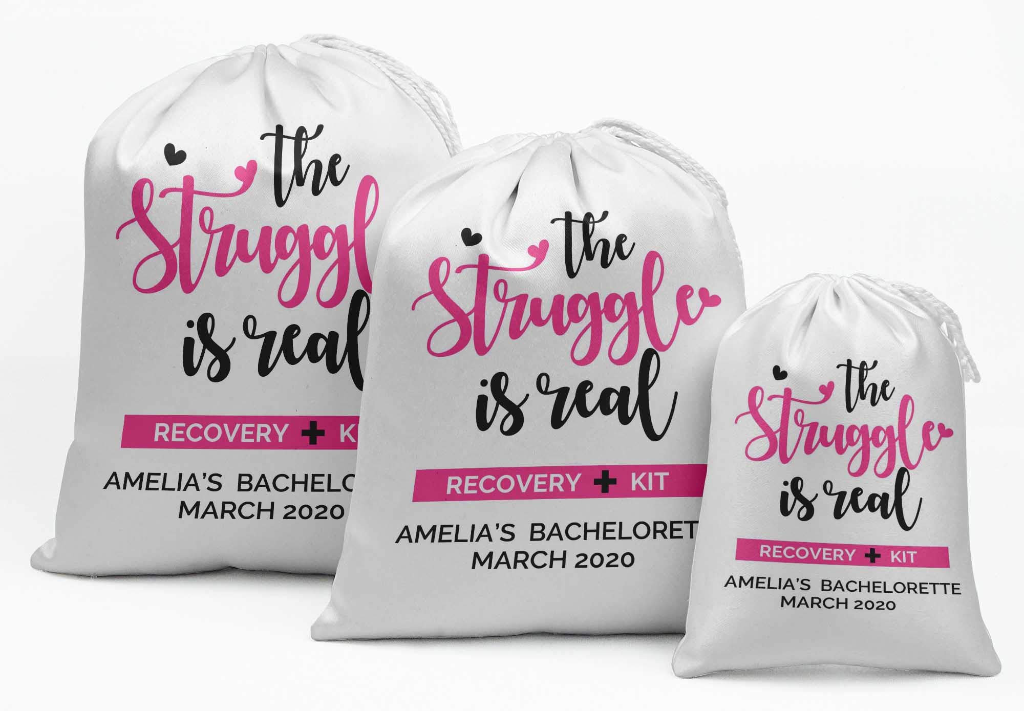Custom White Bachelorette Party Favor Bags - 15-Piece Recovery Kit Gift Set for Bridal Showers & Girls' Night Out