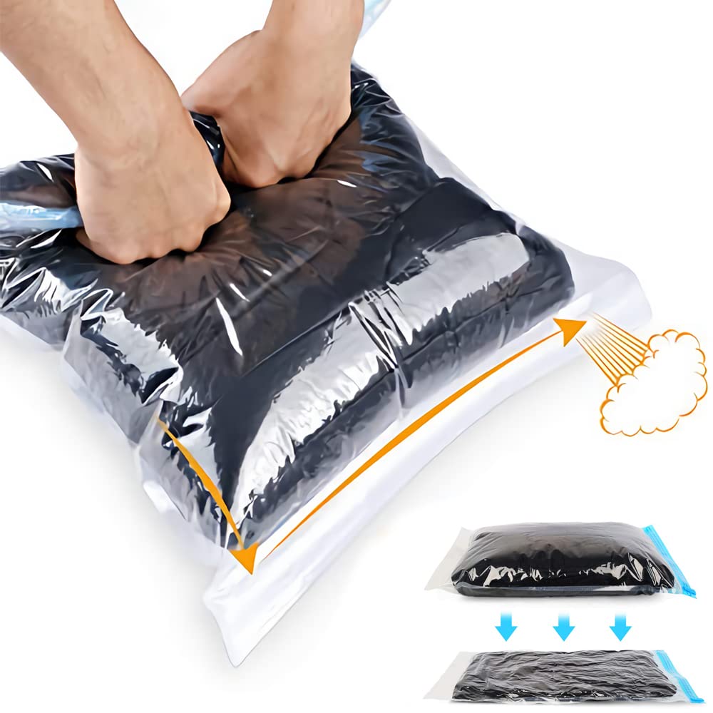 10 Pack Space Saver Compression Bags for Travel - No Vacuum or Pump Needed - Vacuum Storage Bags for Clothes, Blankets & Travel Essentials - Home & Luggage Packing Organizers (Blue) - Perfect for Closet Organization, Moving & Seasonal Storage