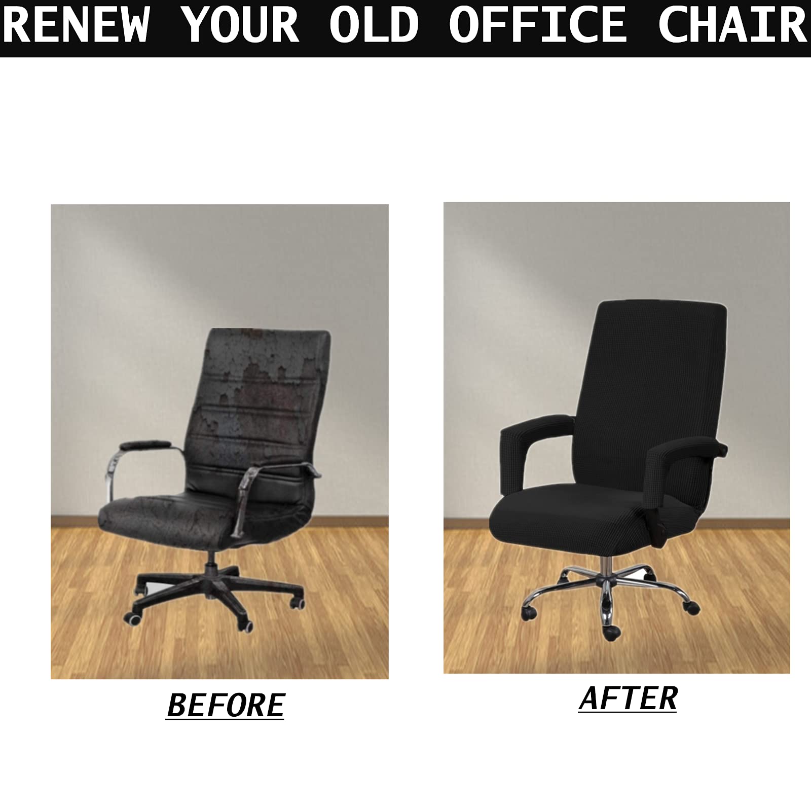 Stretchable Washable Office Chair Cover - Universal Fit for Computer & Rotating Chairs (Medium, Black) - Perfect for Home Office, Gaming & Workspace Protection