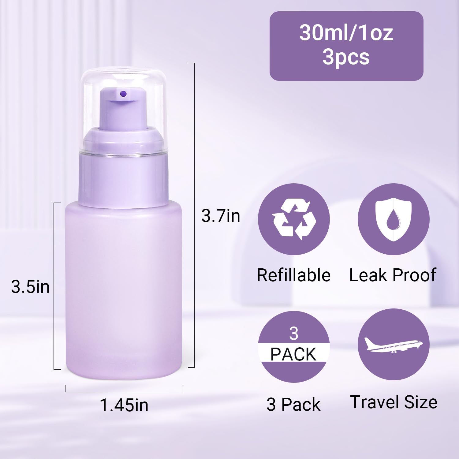 1 oz Empty Glass Pump Bottle Set (3 Pcs) - Leak Proof Refillable Containers for Lotion, Essential Oil, Liquid & Cream - Travel Toiletry Bottles & Frosted Foundation Bottles - Perfect for DIY Cosmetics, Skincare & On-the-Go Use
