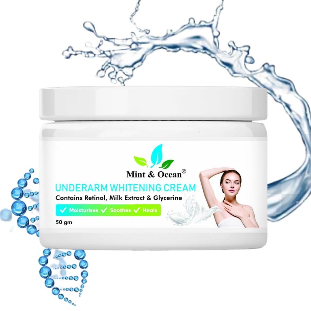 Mint & Ocean Underarm Whitening Cream with Retinol & Milk Extracts - Dark Underarm Brightening Treatment - 50g x 2 Pack - Glycerin Formula for Smooth Skin | Perfect for Summer Dresses & Special Occasions