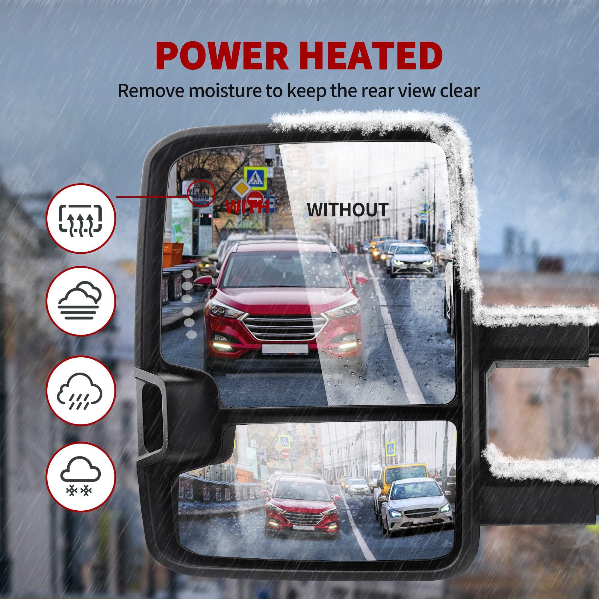 YITAMOTOR Power Heated LED Towing Mirrors with Signal & Reverse Lights - Compatible with Chevy Silverado 2007-2013 & GMC Sierra All Models - Perfect for Towing, Camping & Off-Road Adventures