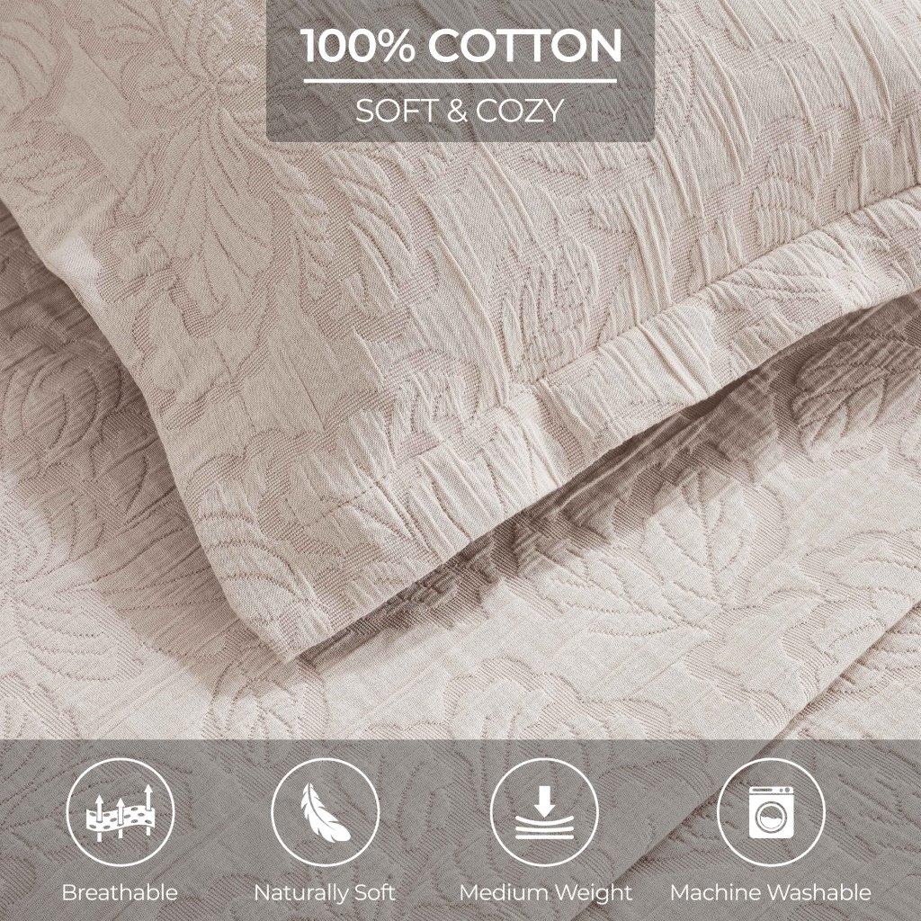 Hibiscus Cotton Medium Weight Matelasse Woven Bedspread and Sham Set - Queen Size, Floral Design, Soft & Breathable - Perfect for Master Bedroom, Guest Room, or Vacation Home Decor