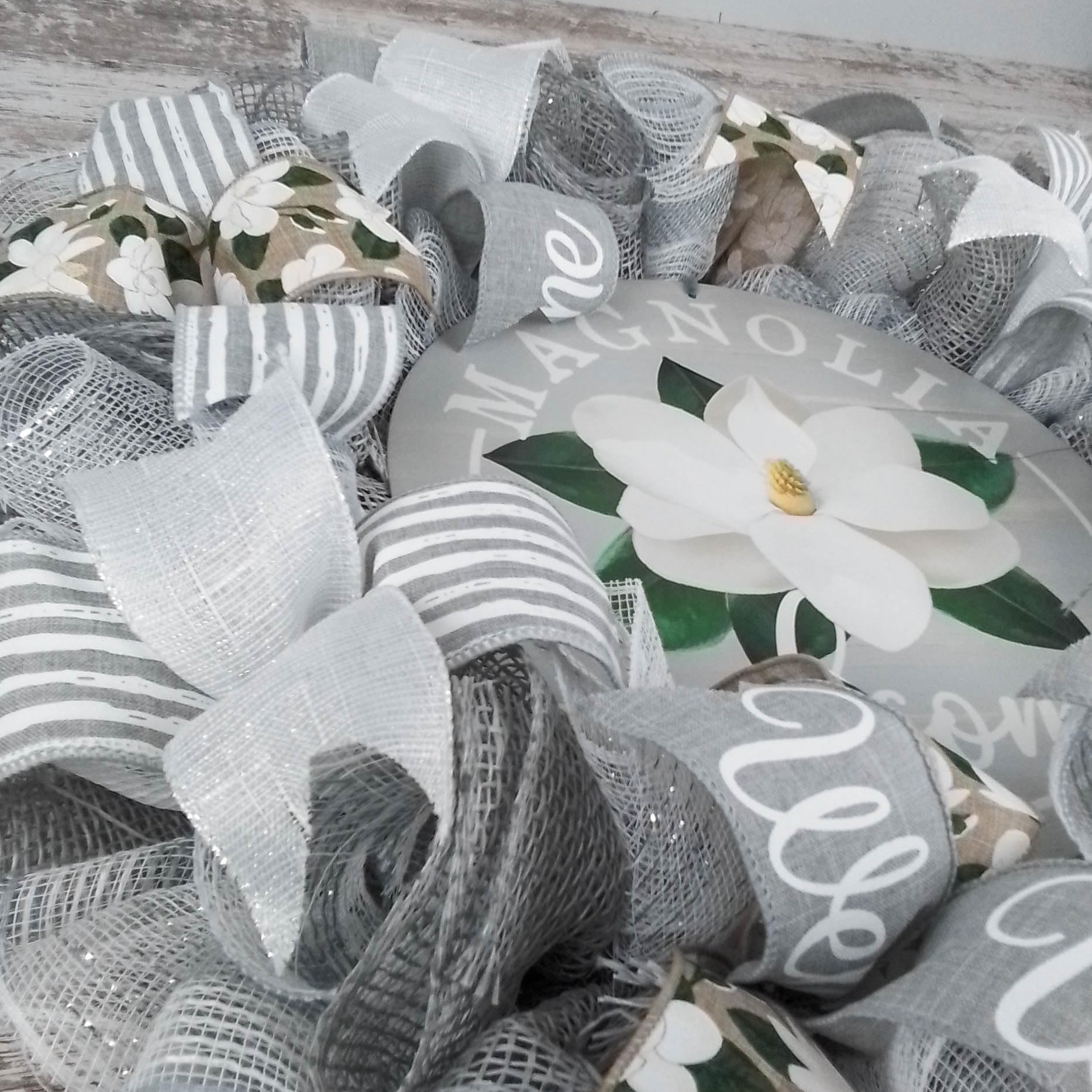 Neutral Magnolia Welcome Wreath - Elegant White and Gray Summer Wreath for Front Door - Spring Home Decor - Wedding Gift Idea - Everyday Door Hanging for Porch, Entryway & Housewarming