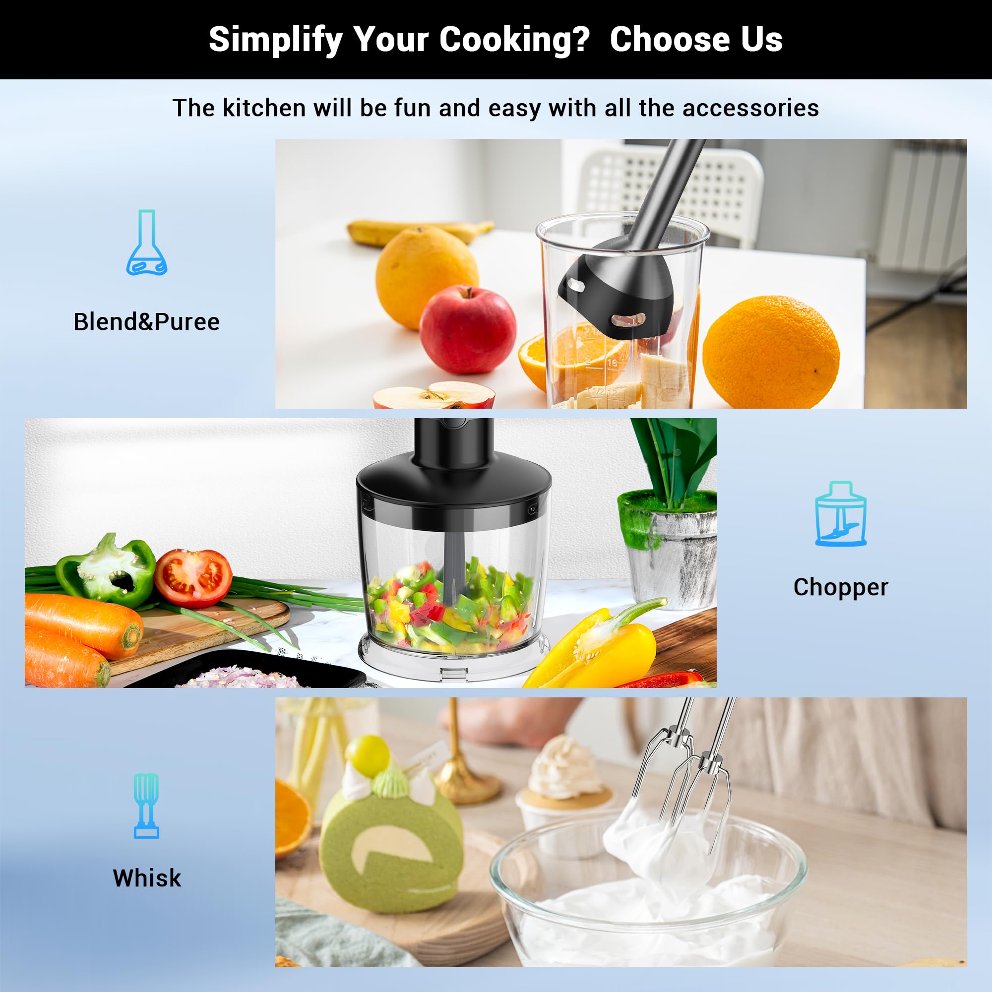 High-Speed 16000 RPM Immersion Blender - Scratch-Resistant Handheld Blender for Smoothies, Soups & Purees - Perfect for Kitchen, Baby Food & Meal Prep