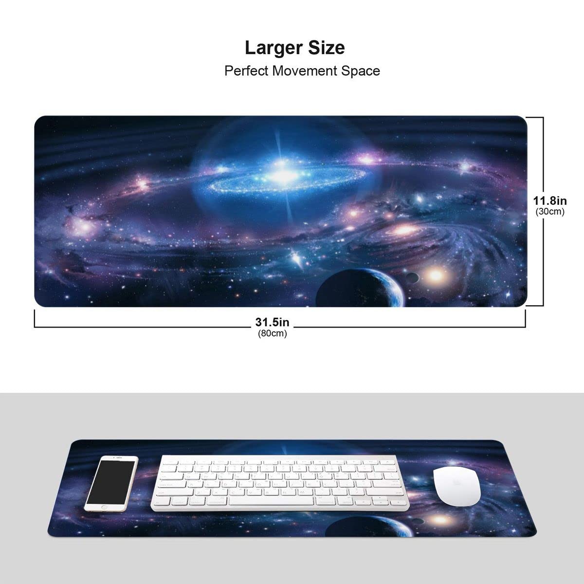 Galaxy Themed Gaming Mouse Pad - Extra Large Non-Slip Rubber Base with Stitched Edges | Waterproof Desk Protector for Office, Home & Gaming | Perfect for PC, Laptop & Workstation Setups