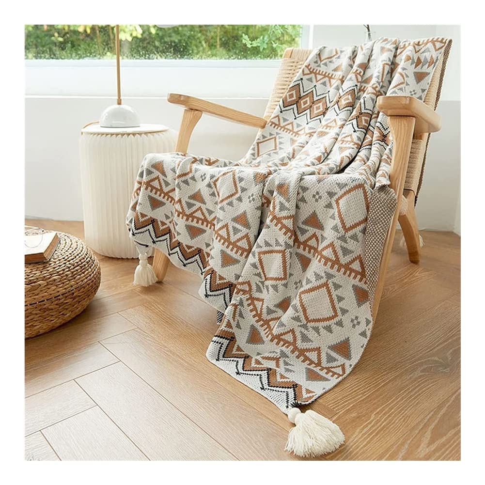 Soft Lightweight Knitted Tassel Throw Blanket - Summer Cool Quilt Blanket 50x60 Inches (127x152cm) - Elegant Decorative Couch Blanket for Living Room, Bedroom & Outdoor Use