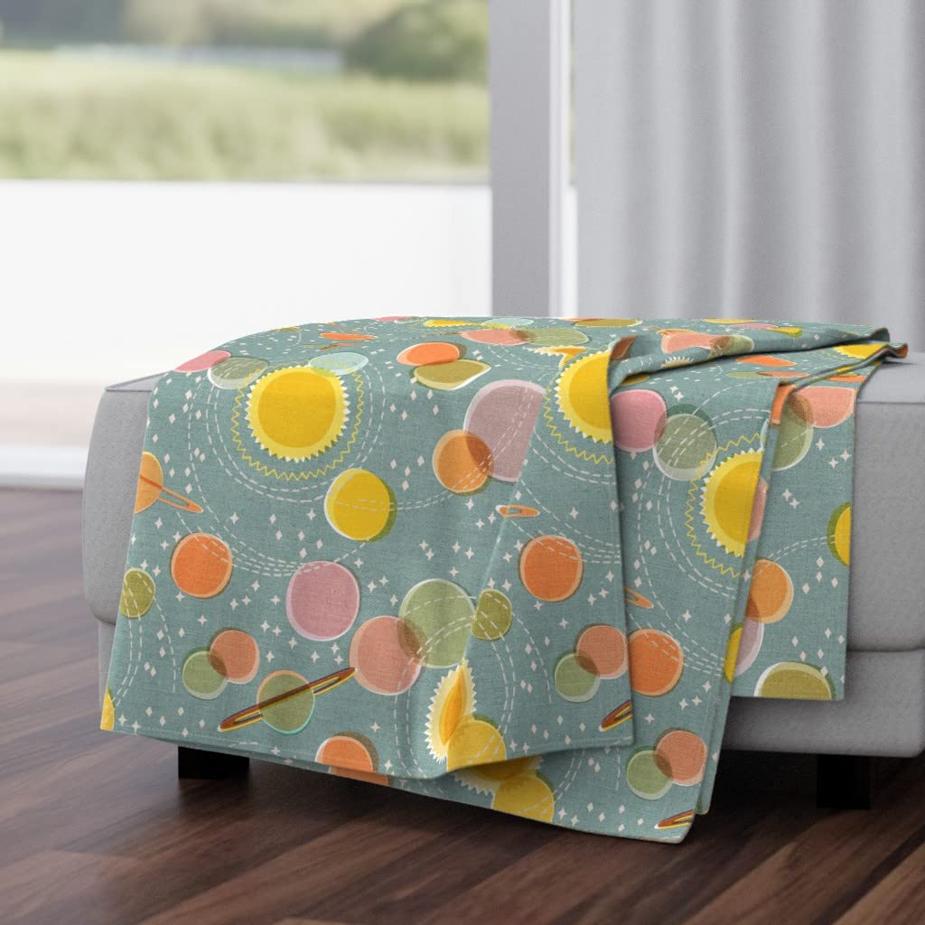 Soft Plush Minky Throw Blanket 50x70 Inches - Pastel Planets Stars Retro Space Print for Kids & Adults | Cozy Bedroom Decor, Sofa Blanket, Gift for Science Lovers