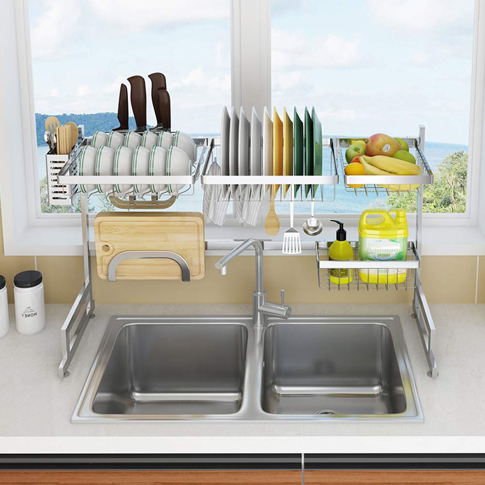 Stainless Steel Dish Drying Rack for Kitchen Sink - Space Saving Utensil Holder & Countertop Organizer | Perfect for Draining Dishes, Cups & Cutlery | Fits Sinks Up to 36.5 Inches | Ideal for Small Kitchens & Apartment Living