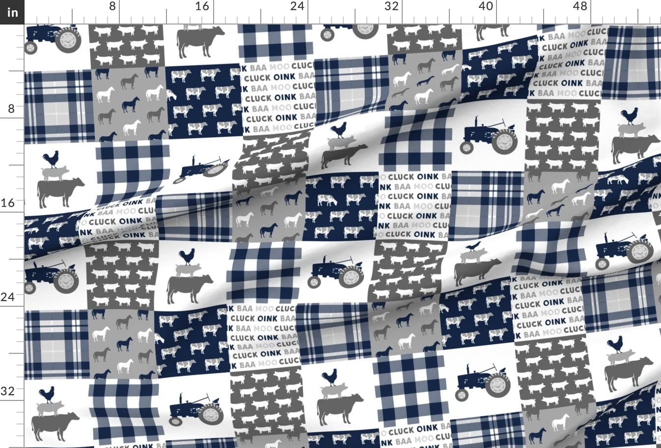 Farm Patchwork Blue Buffalo Plaid Tractor Country Rustic Quilt Topper Fabric by Spoonflower - Printed on Soft Minky Fabric by The Yard for Sewing Baby Blankets, Quilt Backing & Plush Projects - Perfect for Nursery Decor, DIY Crafts & Cozy Home Textiles