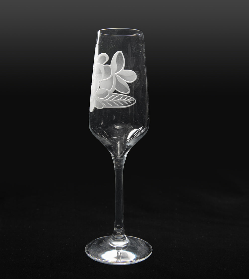 Sand Etched Plumeria Champagne Glasses - Set of 2 for Wedding, Party & Tropical Cocktail Decor