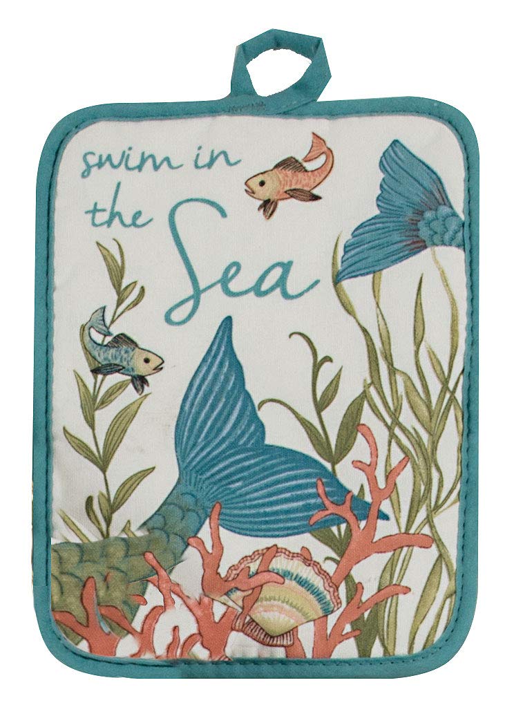 Kay Dee 4-Piece Kitchen Set - 2 Terry Towels, Heat Resistant Oven Mitt & Potholder - Mermaid Design for Cooking, Baking & Kitchen Decor