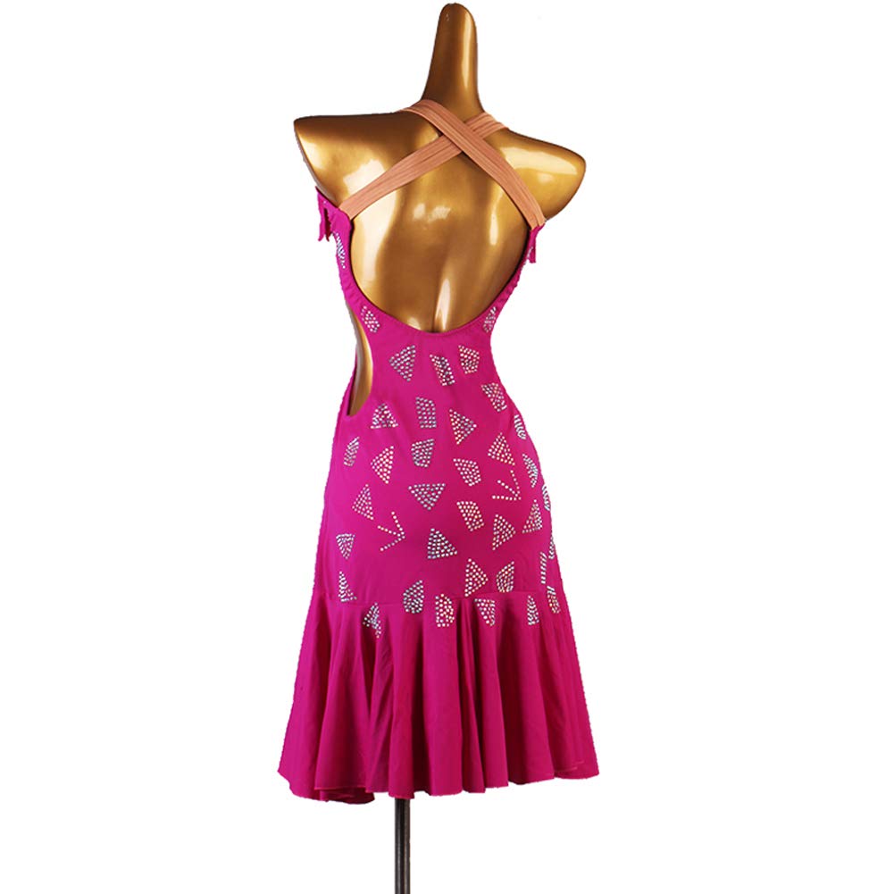 Elegant Rose Red Latin Dance Dress for Salsa, Tango, Cha Cha - Sparkling Rhinestone Ballroom Competition Dress for Women | Perfect for Performances, Shows & Dance Events