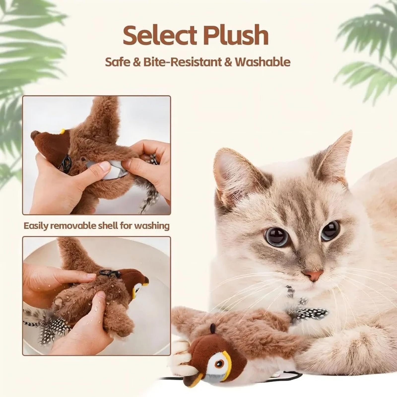 Rechargeable Flapping Flying Bird Cat Toy with Chirping Sounds - 3 Interactive Modes for Indoor Cats | Perfect for Playtime & Exercise | Simulated Prey Toy for Kittens & Adult Cats