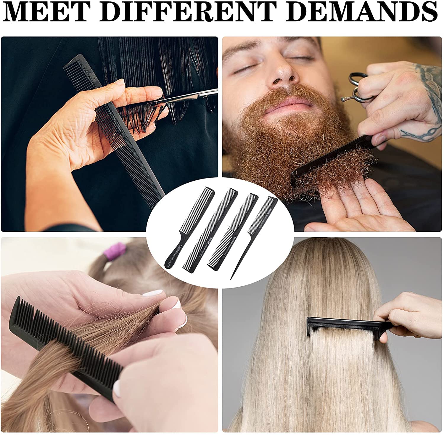 Professional 10-Piece Plastic Hair Comb Set for Salon Styling - Multipurpose Hairbrush & Barber Tools for Cutting, Styling & Detangling (Black) - Perfect for Home Haircuts, Salon Use & Travel Grooming Kits