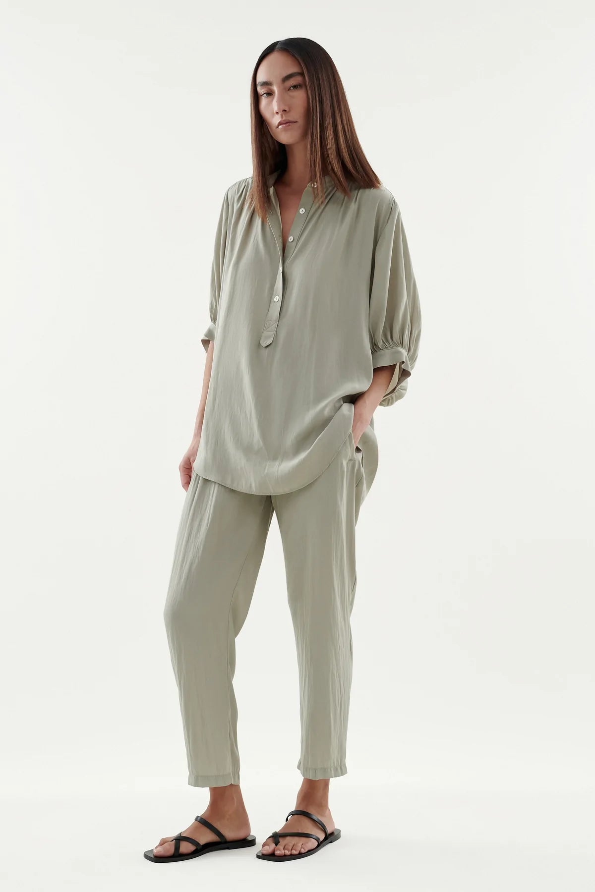 Ena Pant Dried Sage - Women's High Waisted Linen Pants for Casual Wear, Yoga & Summer Outfits