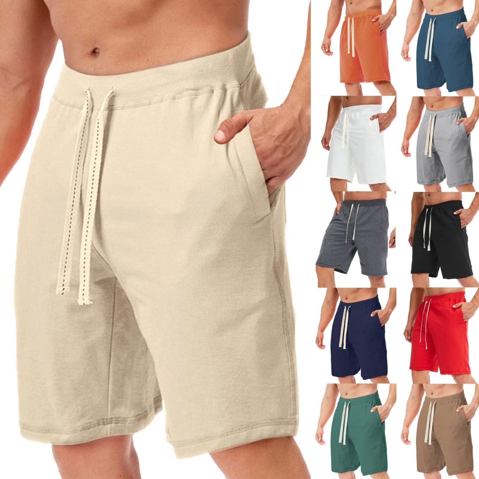 **Men's Basketball Shorts - Comfortable Cotton Workout & Running Shorts with Elastic Waist & Phone Pockets - Perfect for Gym, Sports & Casual Wear**