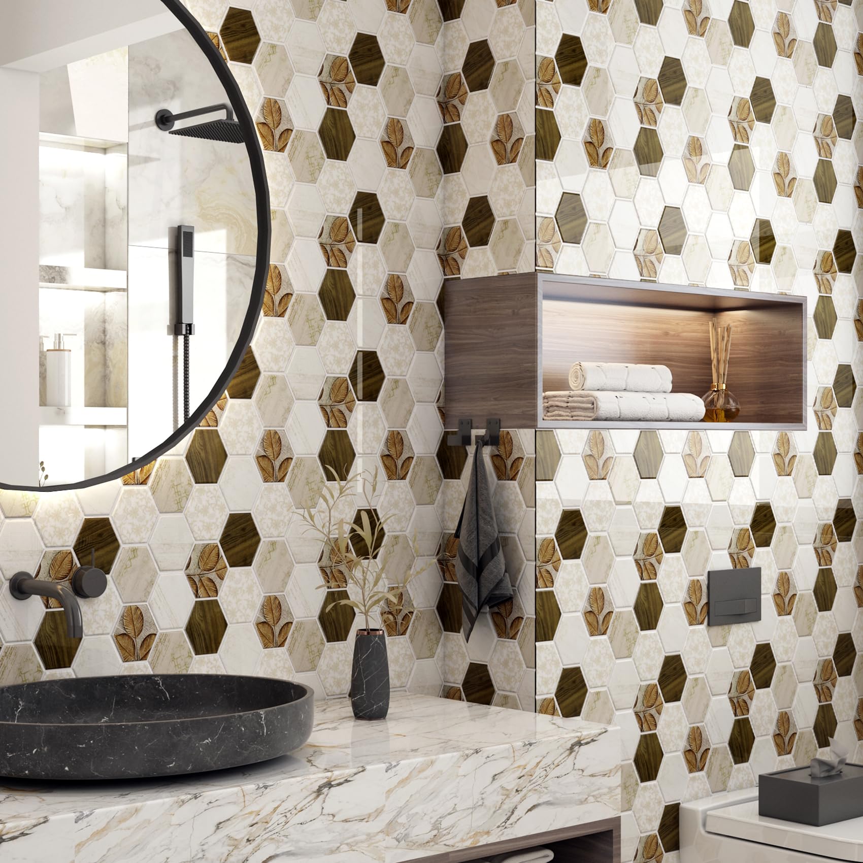 Livelynine 32-Pack Beige Peel and Stick Backsplash Tiles - 12x12 Inch Waterproof Self-Adhesive Wall Stickers for Kitchen, Bathroom, Shower & Sink - Easy DIY Home Decor for Mid Century Modern Style - Perfect for Renters, Apartments & Home Renovation Projects