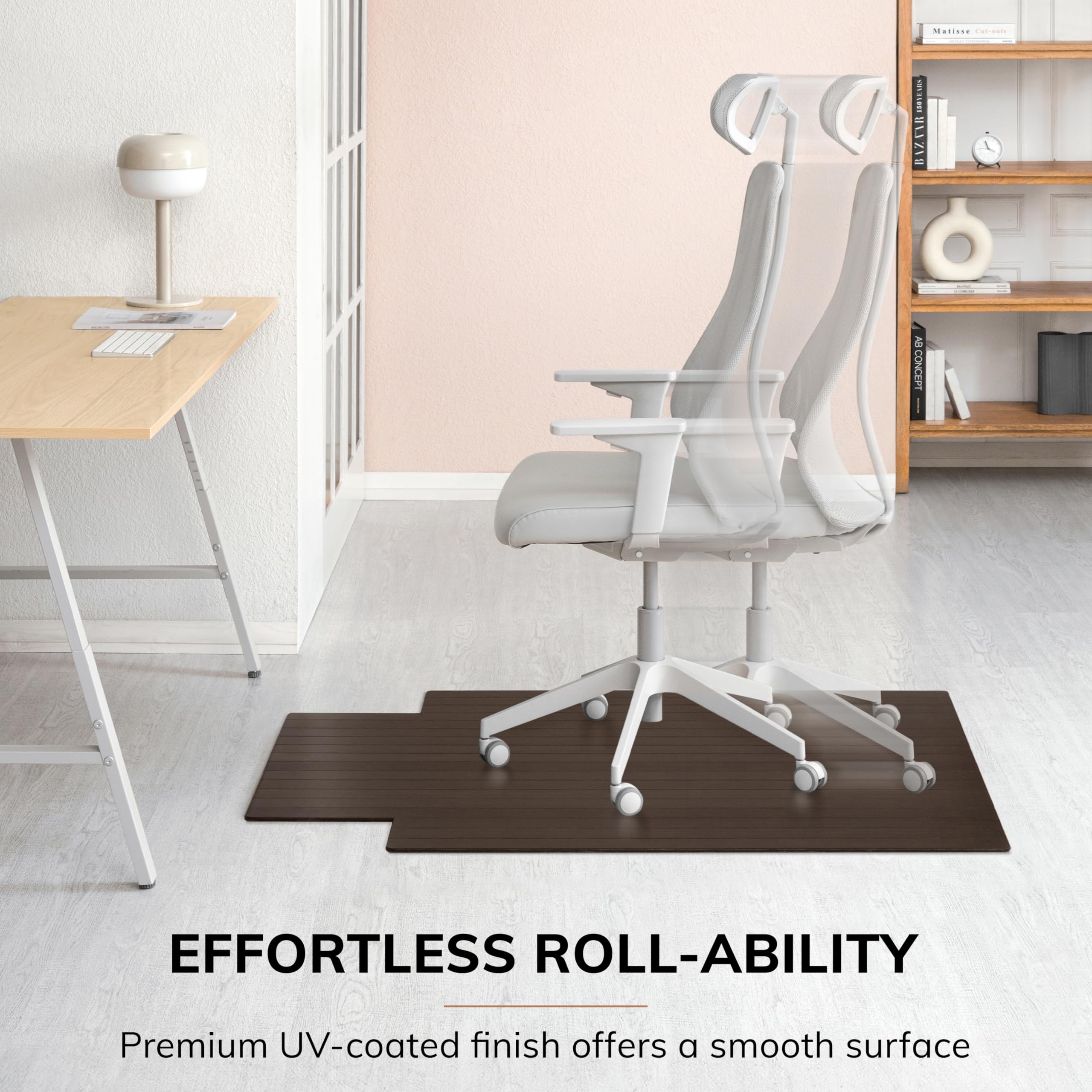 Premium Bamboo Office Chair Mat - 5mm Thick, Anti-Slip & Heavy Duty for Hardwood Floors - Durable Floor Protector for Home & Office Use - Perfect for Rolling Chairs, Standing Desks & Workspaces