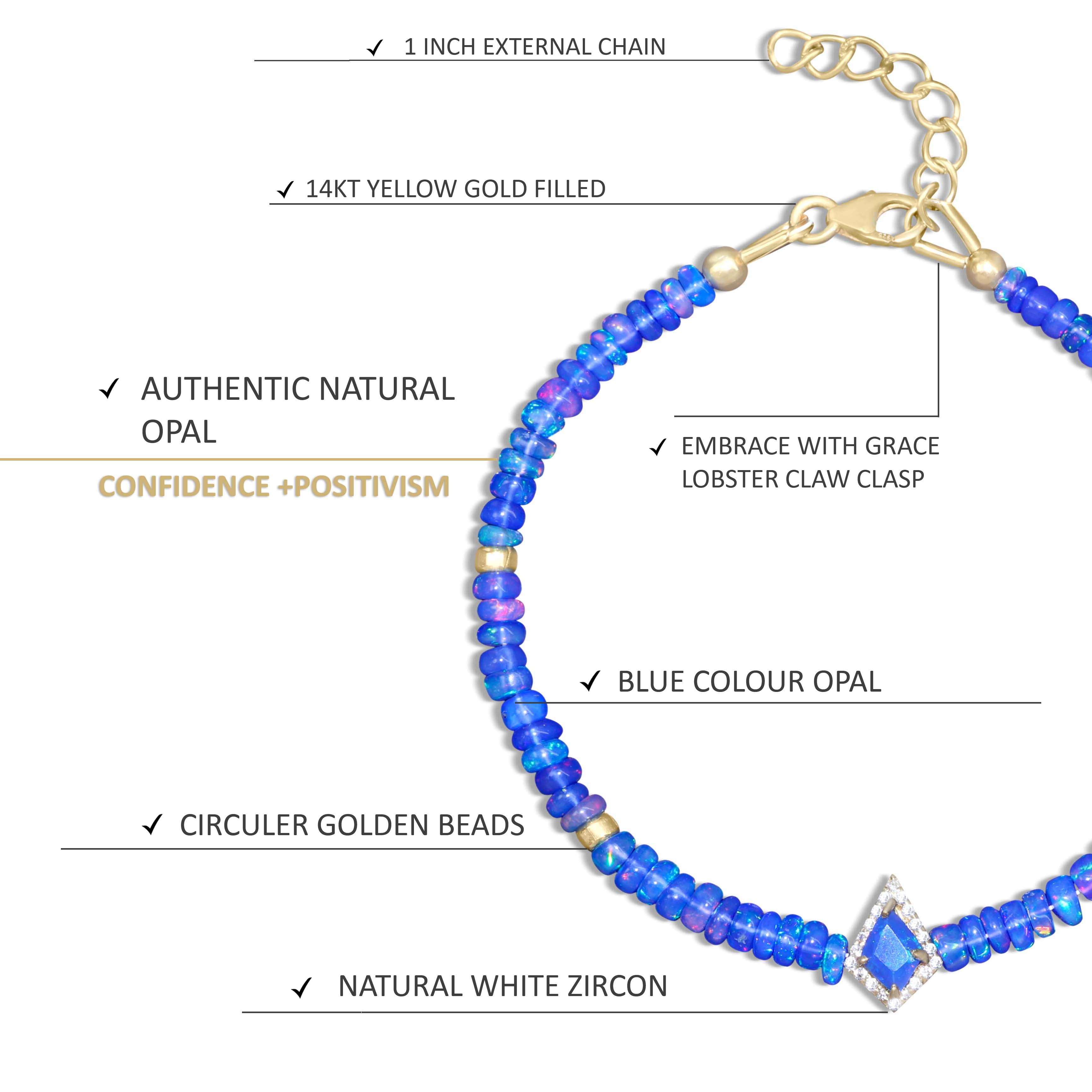 Natural Blue Opal Gemstone Kite Charm Beaded Bracelet for Women - Boho Chic Jewelry Gift for Birthday, Wedding & Everyday Wear