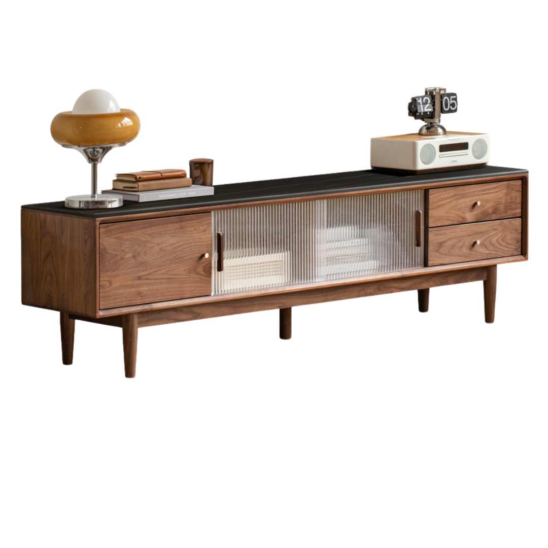 out of stock 86.6x15.8x19.7 inch/ 220x40x50сm/ Walnut color/ TV cabinet rock panel surface plain white glass