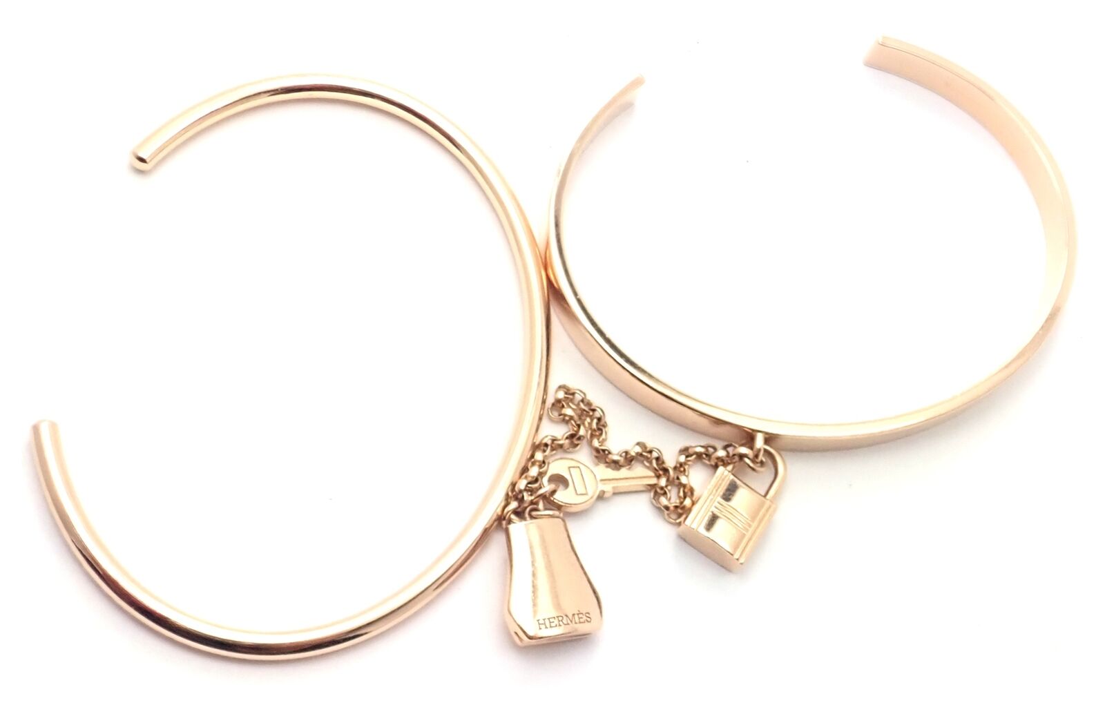 Authentic Hermes 18K Rose Gold Kelly Clochette Double Cuff Bangle Bracelet - Luxury Jewelry for Women, Perfect for Weddings, Parties & Special Occasions