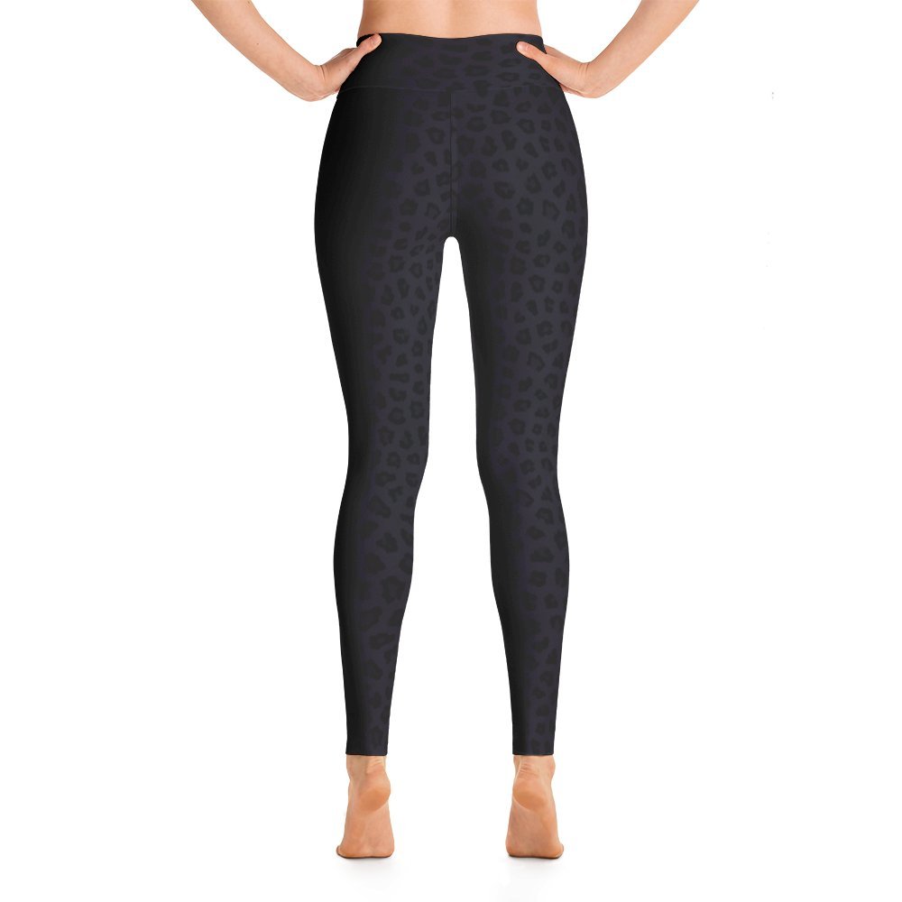 Women's High Waist Black Panther Leopard Print Yoga Pants - Made in USA | Perfect for Workouts, Running & Casual Wear