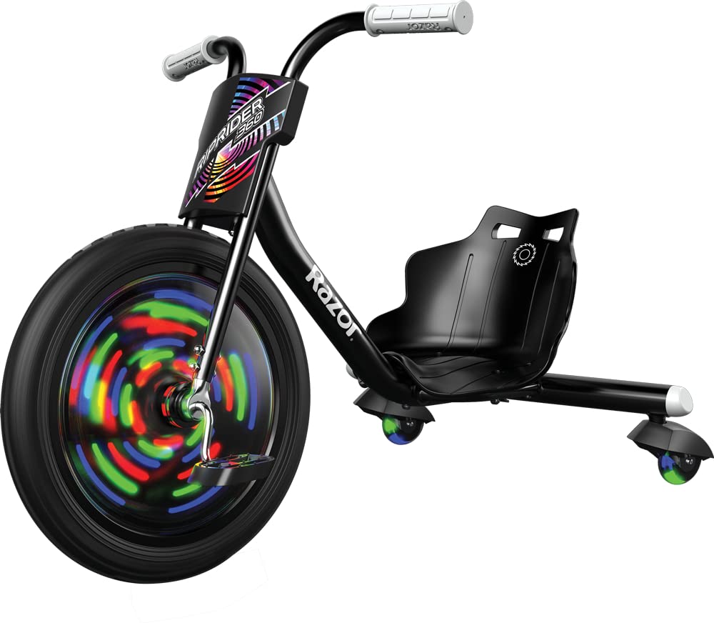 Razor RipRider 360 Lightshow Drifting Tricycle for Kids - Black - 3-Wheel Scooter with LED Light Show - Perfect for Outdoor Play, Backyard Fun & Neighborhood Rides
